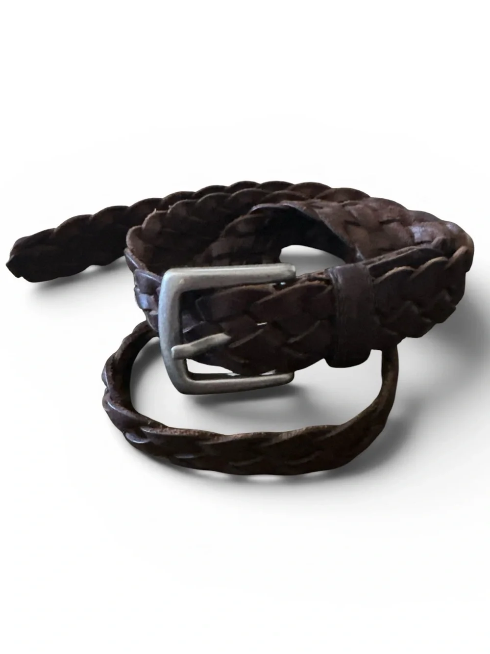 VTG Eddie Bauer Dark Brown Braided Leather Belt Flexible Size 36 Silver Buckle